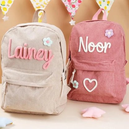 Personalized children's corduroy backpack – with name print