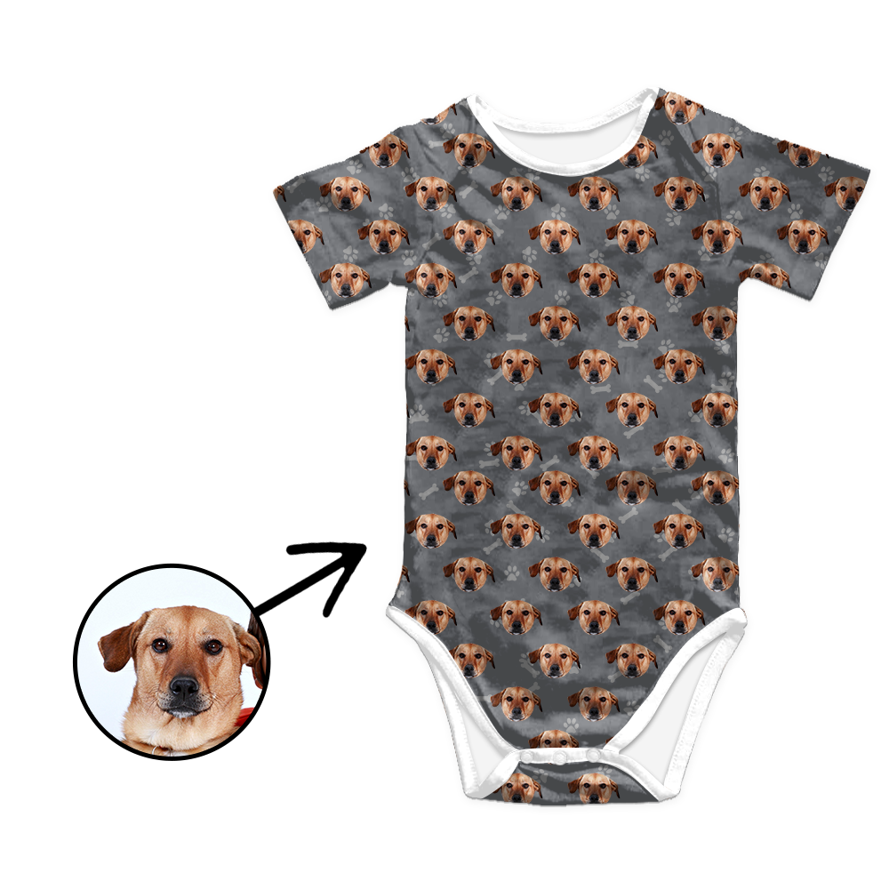 Custom Photo Baby Bodysuit Heart Dog Footprint Mother's Day Gift