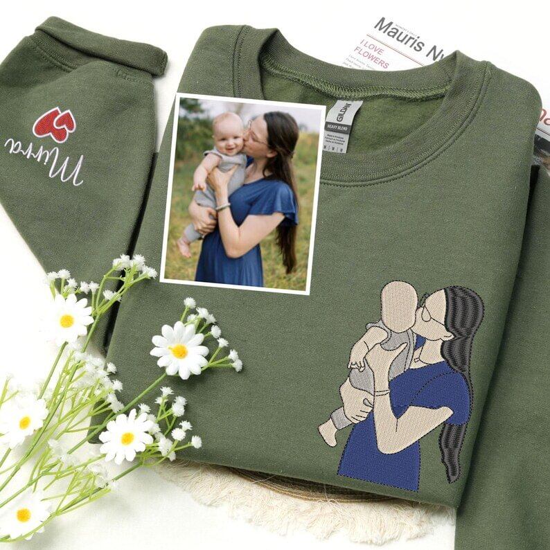 Embroidered Face Portrait Sweatshirt – Personalized Gift for Parents