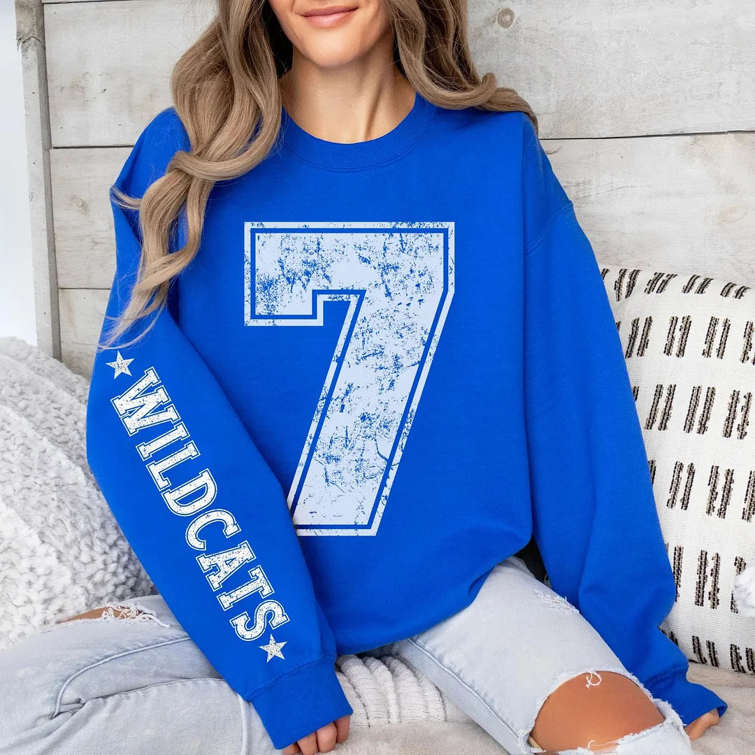 Varsity Customization: Distressed Oversized Number Letterman Sweatshirt