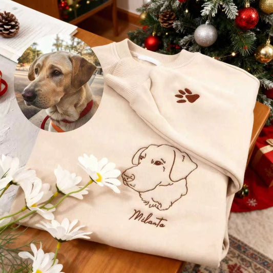 Custom Dog Embroidered Sweatshirt, Personalized Pet Portrait Sweatshirt, Photo Embroidery,Custom Gift for Pet Lovers