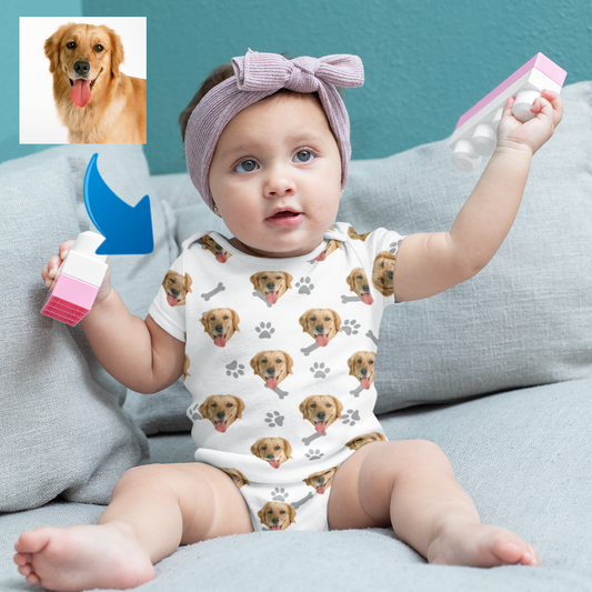 Custom Photo Baby Bodysuit Heart Dog Footprint Mother's Day Gift