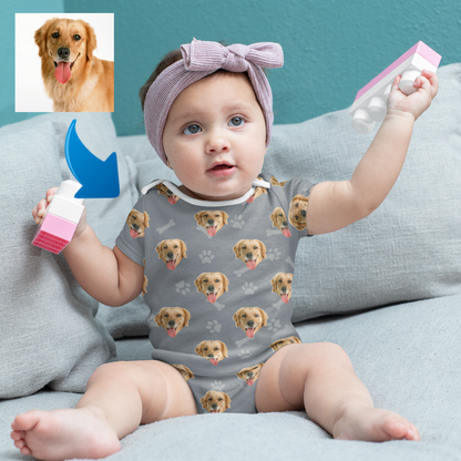 Custom Photo Baby Bodysuit Heart Dog Footprint Mother's Day Gift