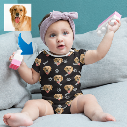 Custom Photo Baby Bodysuit Heart Dog Footprint Mother's Day Gift