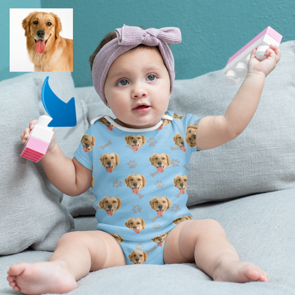 Custom Photo Baby Bodysuit Heart Dog Footprint Mother's Day Gift