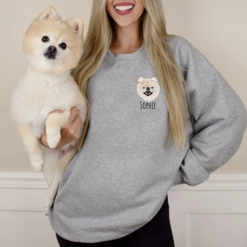 Custom Pet Embroidered Gifts For Pet Lover Custom Pet Face and Pet name Sweatshirt