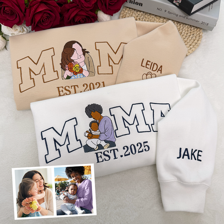 Custom Mama Embroidered Sweatshirt Mommy Name Fleece Crewneck Christmas Gift for Her