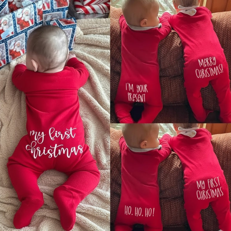 Baby's First Christmas Keepsake Romper - Personalized Soft Long Sleeve Bodysuit