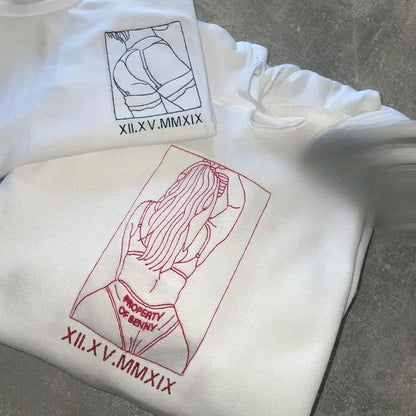 Custom Couples Hoodie with Love Embroidery - Unique Keepsake for Special Dates
