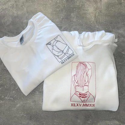 Custom Couples Hoodie with Love Embroidery - Unique Keepsake for Special Dates
