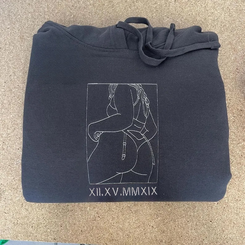 Custom Couples Hoodie with Love Embroidery - Unique Keepsake for Special Dates