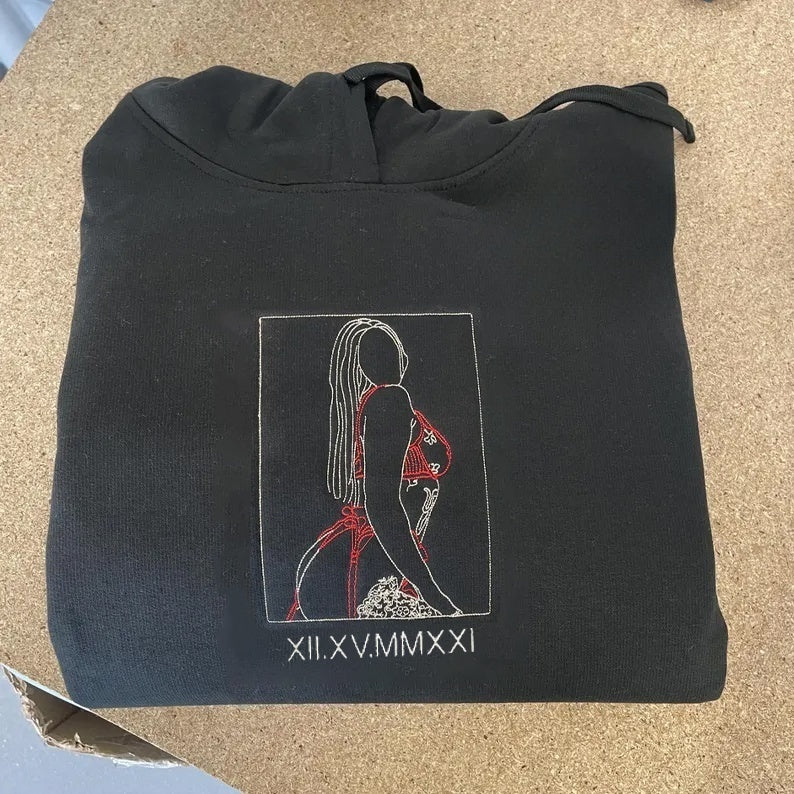 Custom Couples Hoodie with Love Embroidery - Unique Keepsake for Special Dates