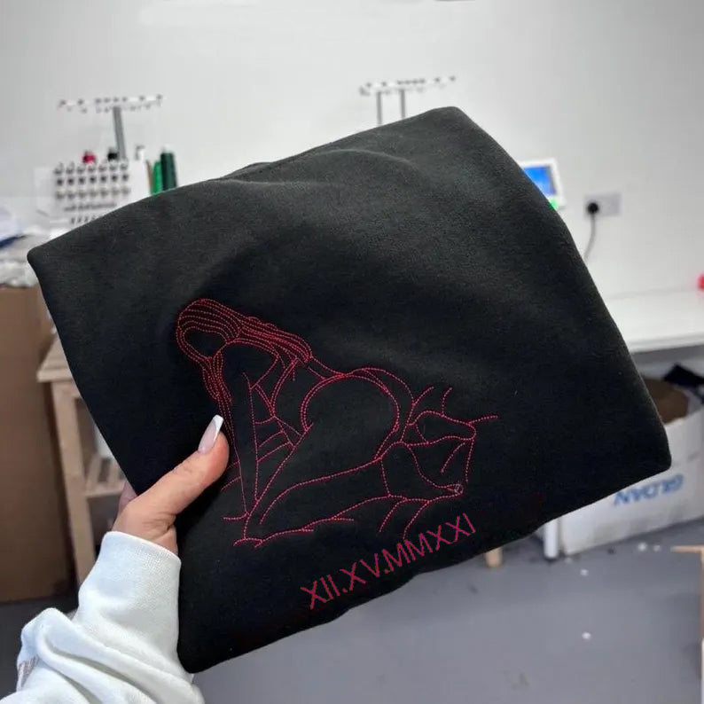 Custom Couples Hoodie with Love Embroidery - Unique Keepsake for Special Dates