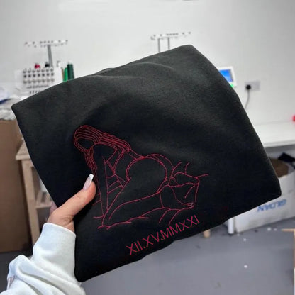 Custom Couples Hoodie with Love Embroidery - Unique Keepsake for Special Dates