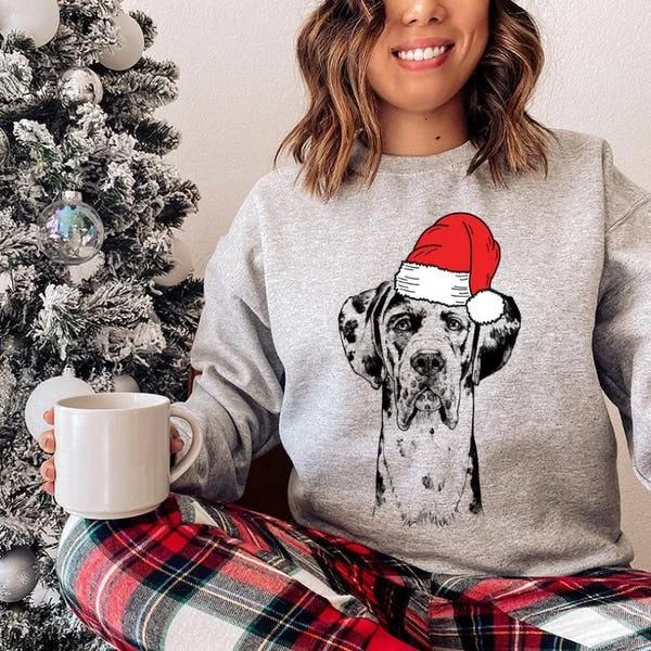 Personalized Pet Christmas Sweater - Custom Dog & Cat Holiday Sweatshirt with Santa Hat Design