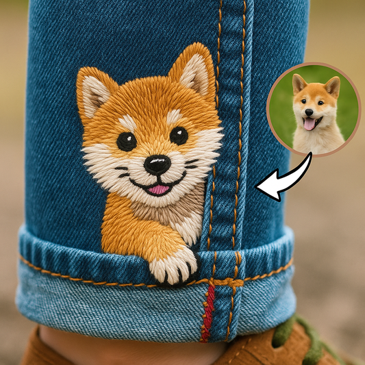 Custom Embroidered Pet Portrait Jeans - Personalized Gift for Pet Lovers - Dog Memorial - Cat Keepsake - From Your Photo