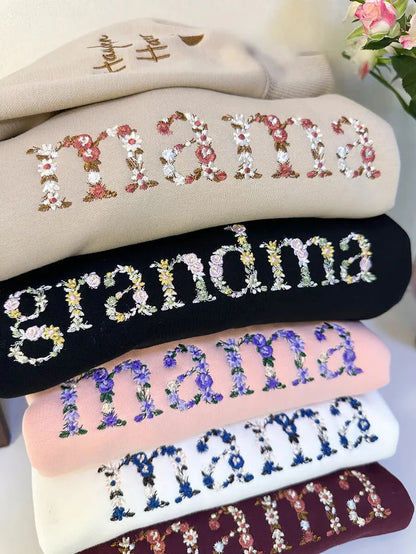 Custom Embroidered Floral Mama Hoodie