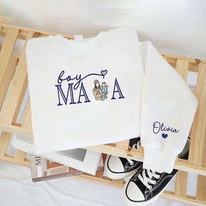 Family Portrait Embroidered Hoodie Custom Kids Names Sweater Matching Family Outfit