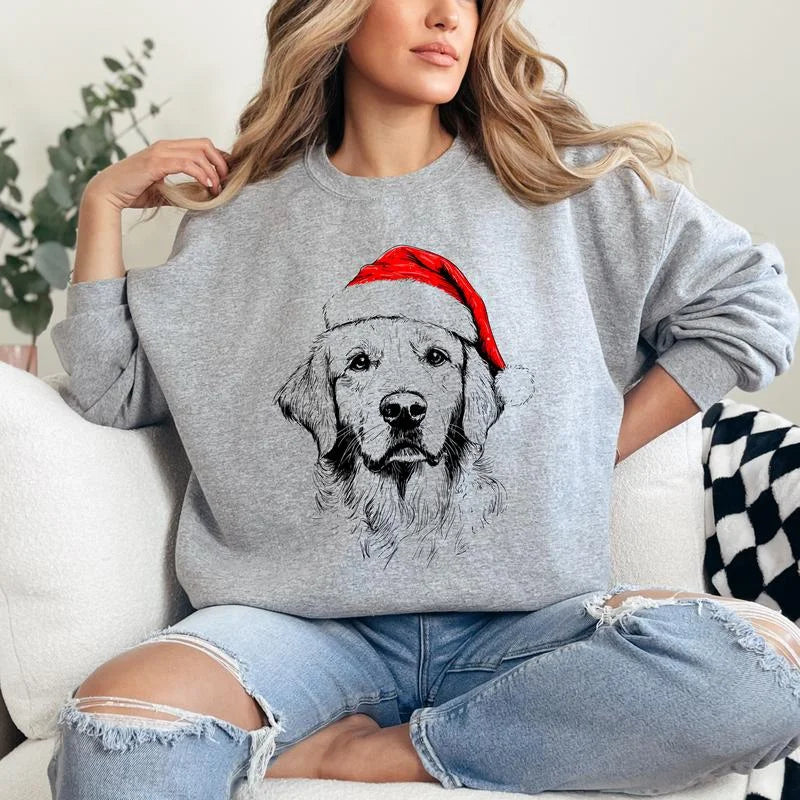 Personalized Pet Christmas Sweater - Custom Dog & Cat Holiday Sweatshirt with Santa Hat Design