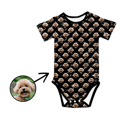 Custom Photo Baby Bodysuit Heart Dog Footprint Mother's Day Gift