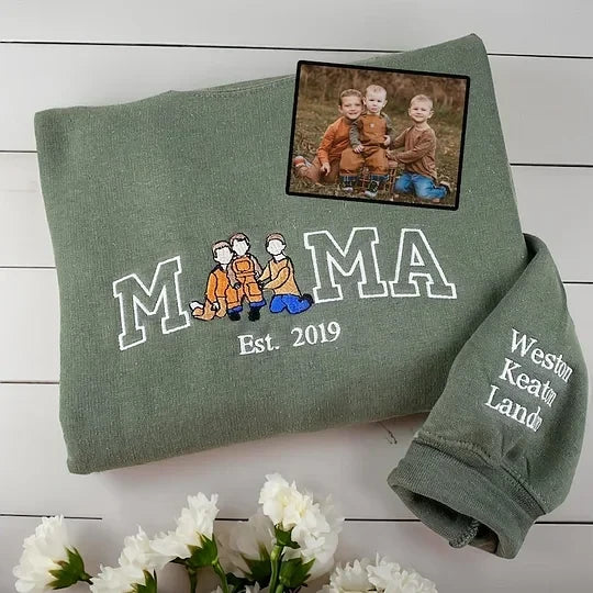 Family Portrait Embroidered Hoodie Custom Family Drawing Sweater Matching Christmas Pajamas Alternative