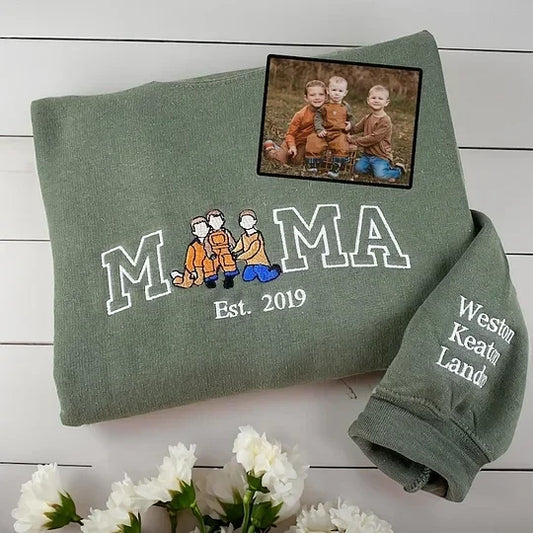 Family Portrait Embroidered Hoodie Custom Family Drawing Sweater Matching Christmas Pajamas Alternative
