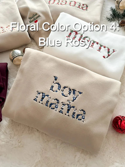 Custom Embroidered Floral Mama Hoodie