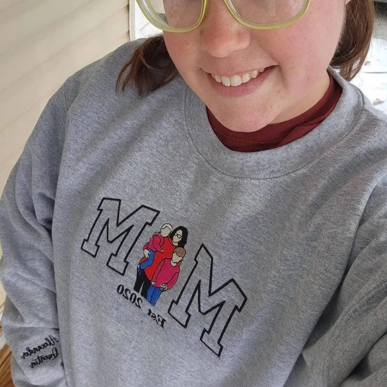 Custom Mama Sweatshirt with Kids Names Embroidered Personalized Mother’s Day Crewneck