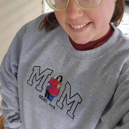 Custom Mama Sweatshirt with Kids Names Embroidered Personalized Mother’s Day Crewneck