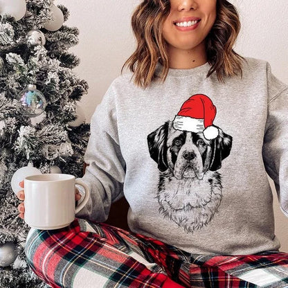 Personalized Pet Christmas Sweater - Custom Dog & Cat Holiday Sweatshirt with Santa Hat Design