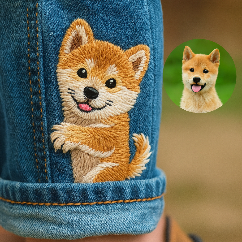 Custom Embroidered Pet Portrait Jeans - Personalized Gift for Pet Lovers - Dog Memorial - Cat Keepsake - From Your Photo