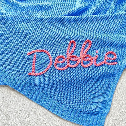 Baby blanket with name for stroller, crib & floor time - soft cotton knit