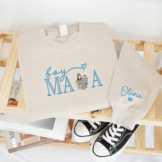 Family Portrait Embroidered Hoodie Custom Kids Names Sweater Matching Family Outfit