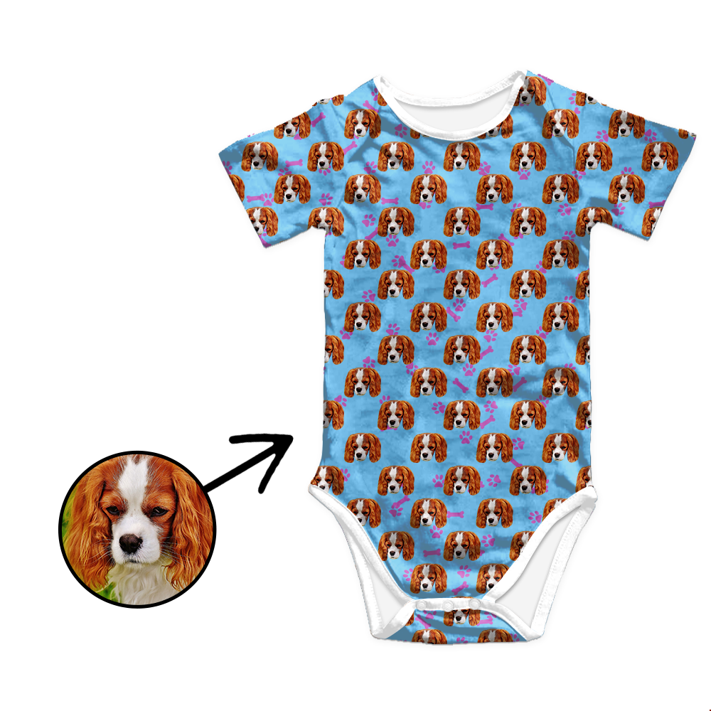Custom Photo Baby Bodysuit Heart Dog Footprint Mother's Day Gift