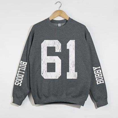 Oversized Number Varsity Pullover – Custom Distressed Letterman Style