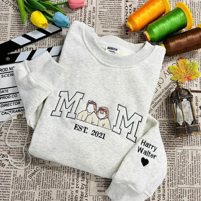 Family Portrait Embroidered Hoodie Custom Family Drawing Sweater Matching Christmas Pajamas Alternative