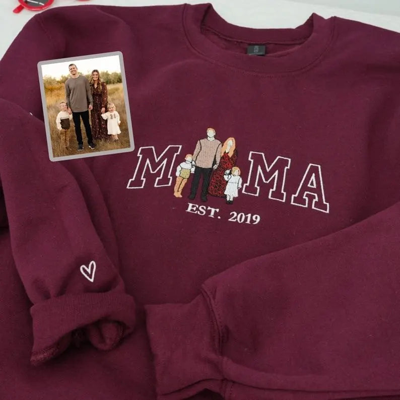 Custom Mama Sweatshirt with Kids Names Embroidered Personalized Mother’s Day Crewneck