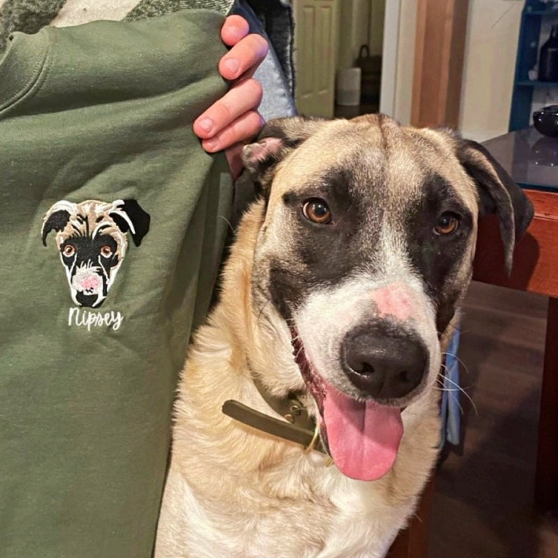 Custom Pet Embroidered Gifts For Pet Lover Custom Pet Face and Pet name Sweatshirt