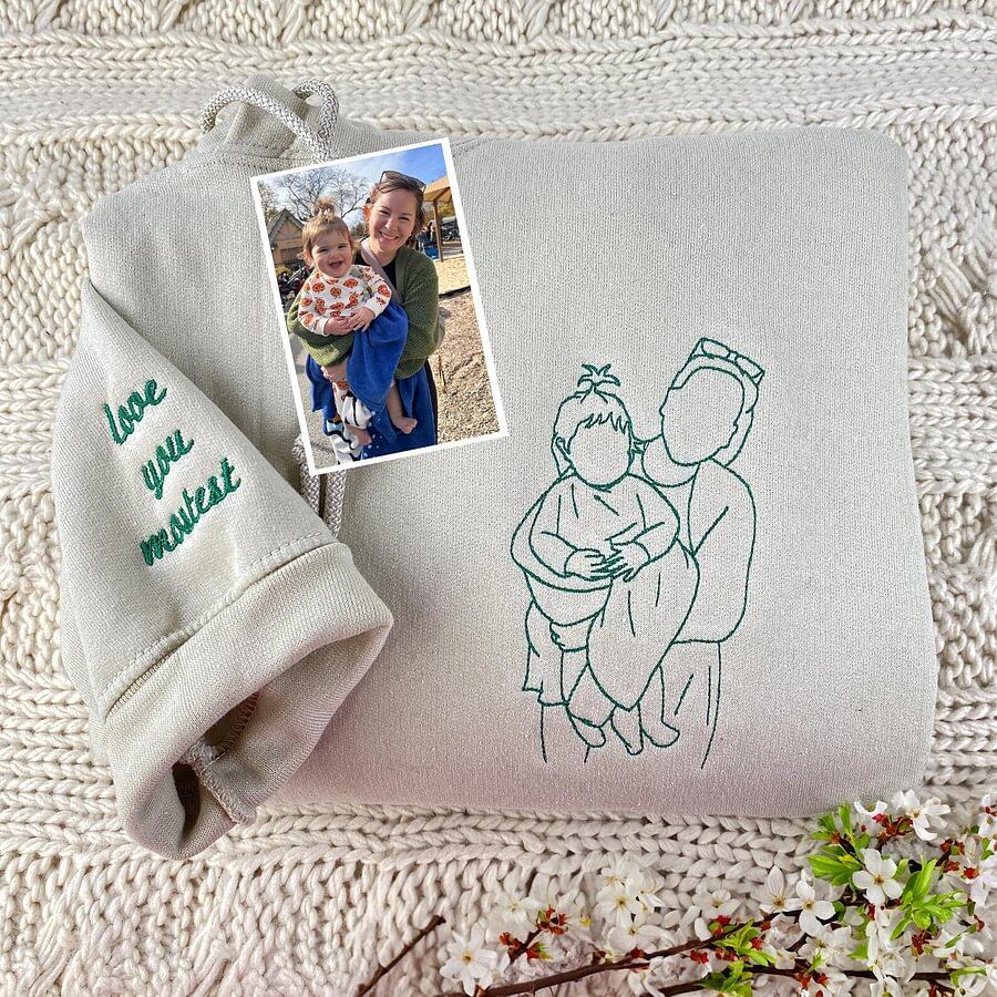 Mother's Day Custom Embroidered Sweatshirt | Turn Photo to Threads, Unique Gift for Mom