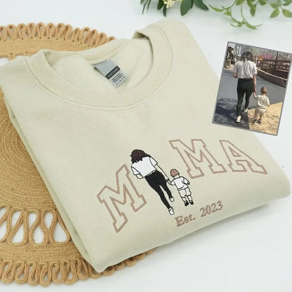 Custom Mama Sweatshirt with Kids Names Embroidered Personalized Mother’s Day Crewneck