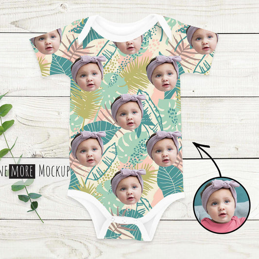 Custom Photo Baby Bodysuit Tropical Vegetation All Over Print