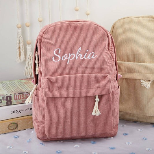 Soft corduroy backpack for children – with personalized name