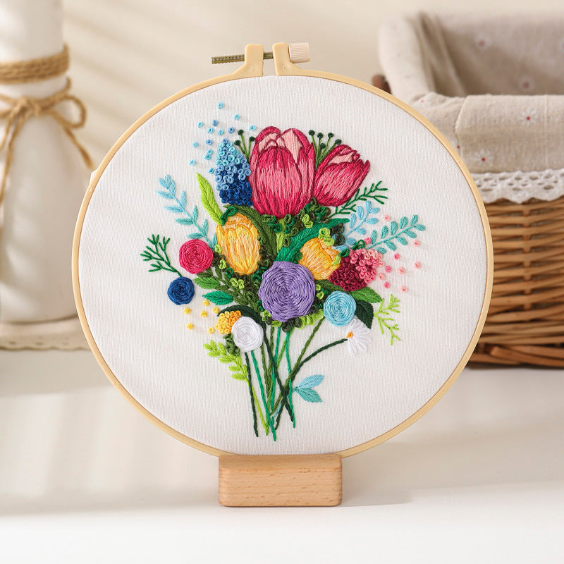 Festive DIY Handcraft Kit Embroidery Kit For Beginner - Make Your Own Embroidery Art, Perfect Holiday Gift Idea flowers embroidery