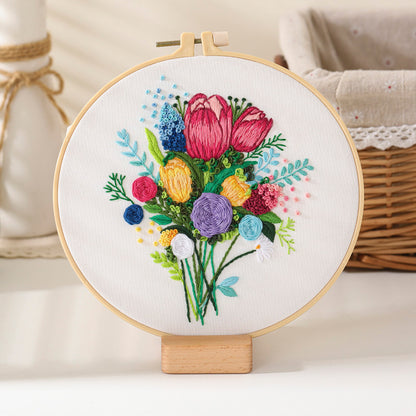 Festive DIY Handcraft Kit Embroidery Kit For Beginner - Make Your Own Embroidery Art, Perfect Holiday Gift Idea flowers embroidery