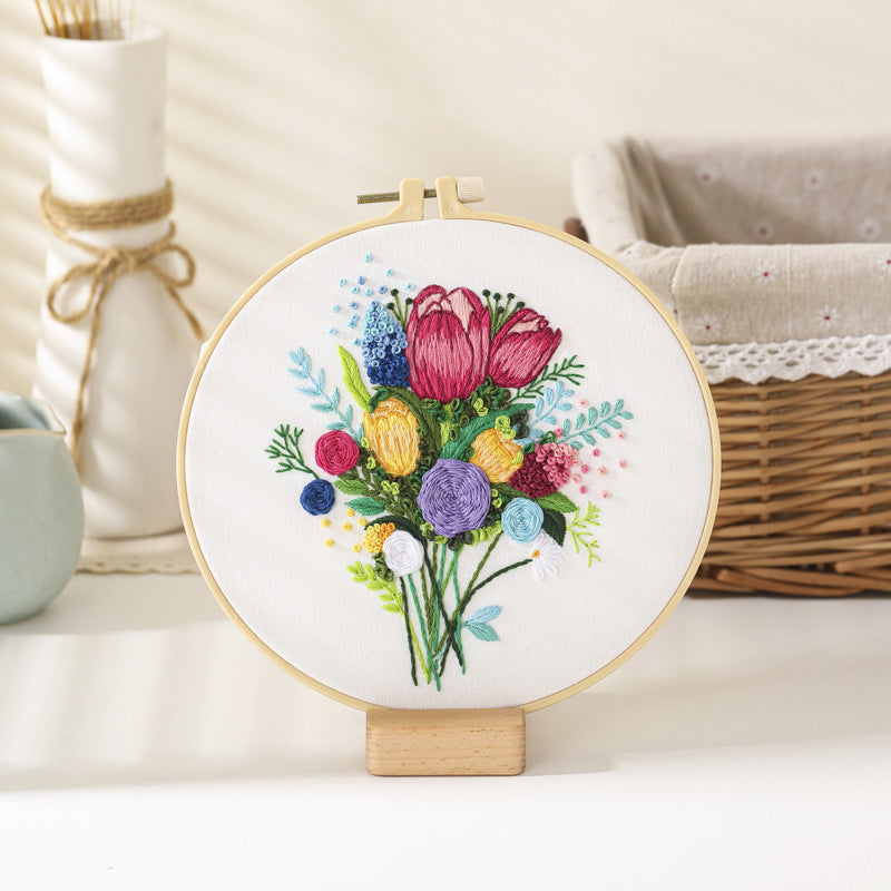 Festive DIY Handcraft Kit Embroidery Kit For Beginner - Make Your Own Embroidery Art, Perfect Holiday Gift Idea flowers embroidery