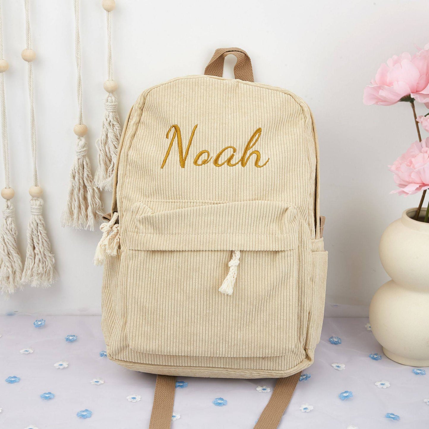 Soft corduroy backpack for children – with personalized name
