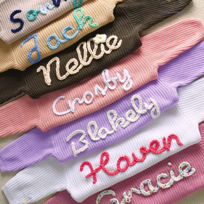 Custom Baby Name Sweater – Personalized Embroidered Knit Sweatshirt for Toddlers and Kids