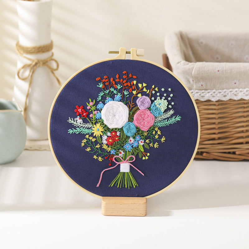 Festive DIY Handcraft Kit Embroidery Kit For Beginner - Make Your Own Embroidery Art, Perfect Holiday Gift Idea flowers embroidery