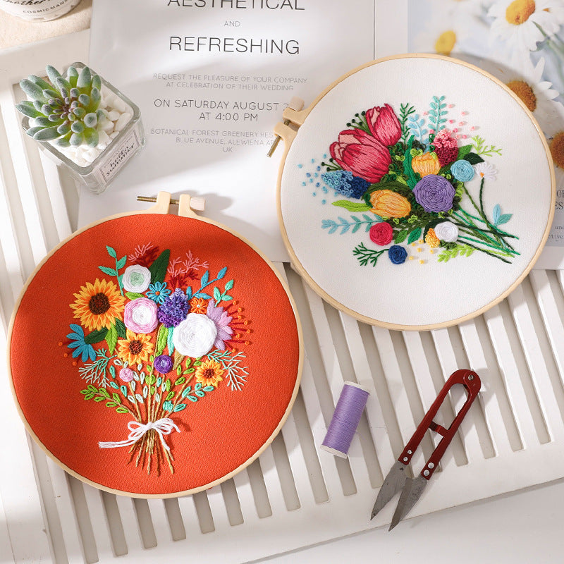 Festive DIY Handcraft Kit Embroidery Kit For Beginner - Make Your Own Embroidery Art, Perfect Holiday Gift Idea flowers embroidery