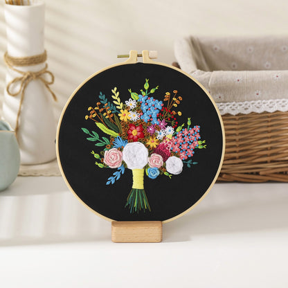 Festive DIY Handcraft Kit Embroidery Kit For Beginner - Make Your Own Embroidery Art, Perfect Holiday Gift Idea flowers embroidery